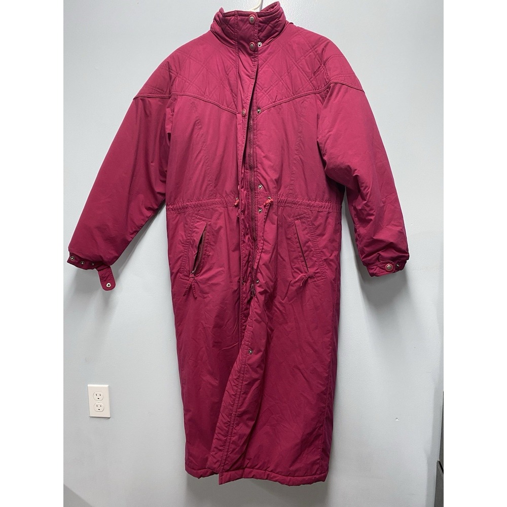 L.L. Bean Women's Full Length Parka Coat Size Medium Red Hooded Jacket Zip Up